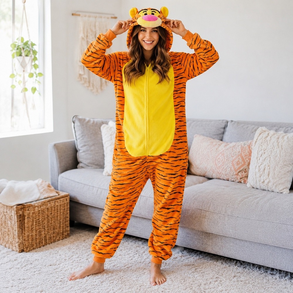 Disney Tigger Character Fleece Union Suit Pajamas Orange Small Halloween cozy